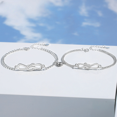 Love Knot Sterling Silver Couple Bracelets, made of 925 sterling silver, matching design