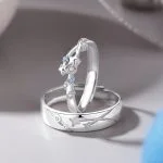 Anillos de pareja de plata con diseño de noche estrellada celestial - Plata 925