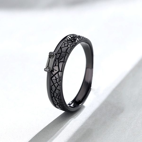 925 Sterling Silver Couple Rings For Men, black design, the front set 1 pc zircon stones