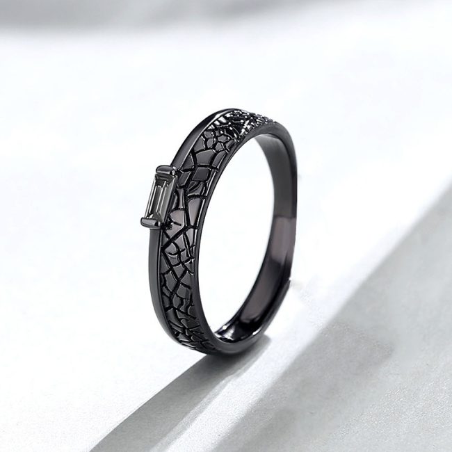 925 Sterling Silver Couple Rings For Men, black design, the front set 1 pc zircon stones