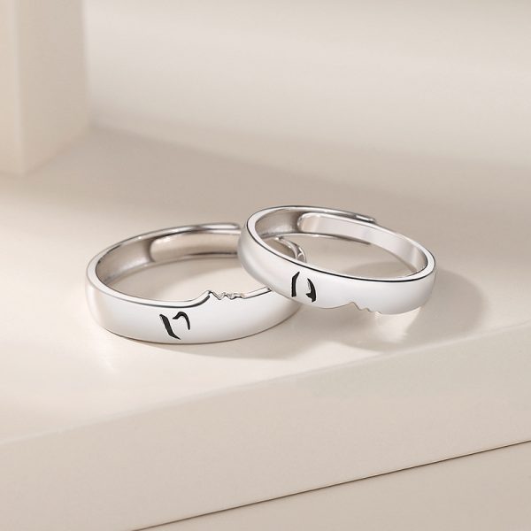 Silver Couple Rings Of Matching Kiss Ring