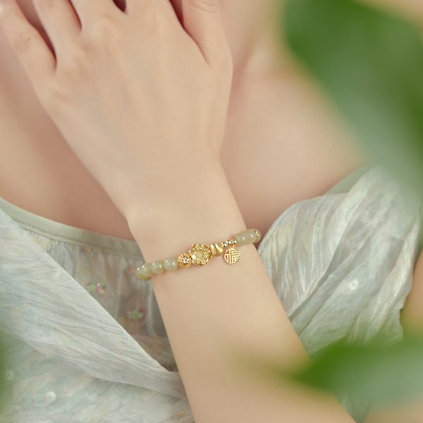 999 Sterling Silver Hetian Jade Bead Bracelet