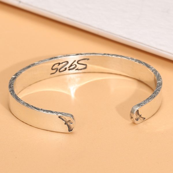 925 sterling silver bangle bracelet, back view of the silver open cuff bangle, inner diameter of 60mm (2.36 inches).