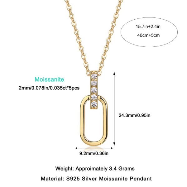 925 Sterling Silver Paperclip Pendant Necklace For Women size