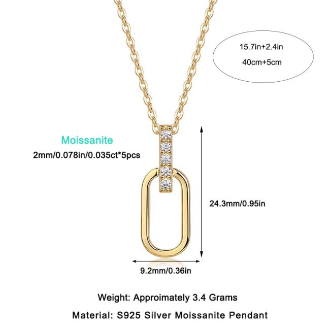925 Sterling Silver Paperclip Pendant Necklace For Women size