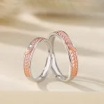 Anillos de pareja de plata con forma de espiga de trigo - Conjunto de promesa ajustable