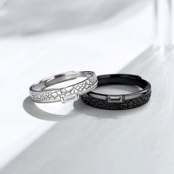 Adjustable Sterling Silver Couple Rings White And Black Pair Ring