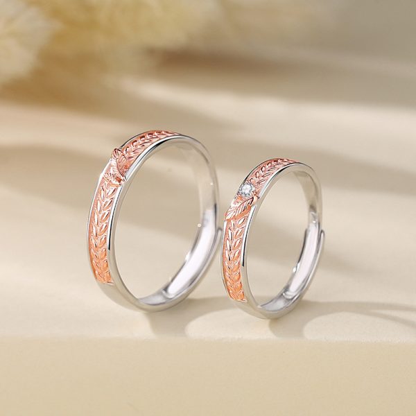 Adjustable Wheat Couple Rings In 925 Sterling Silver, inner detail view image