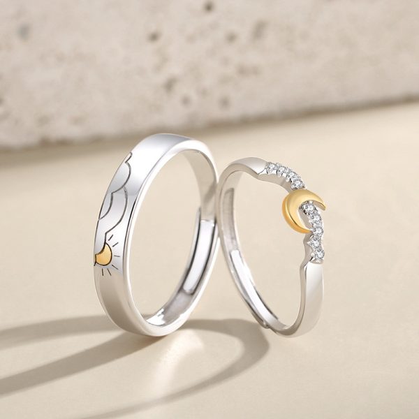Couple rings Silver With Engraved Sun And Moon, Sun and moon detail on the couple ring