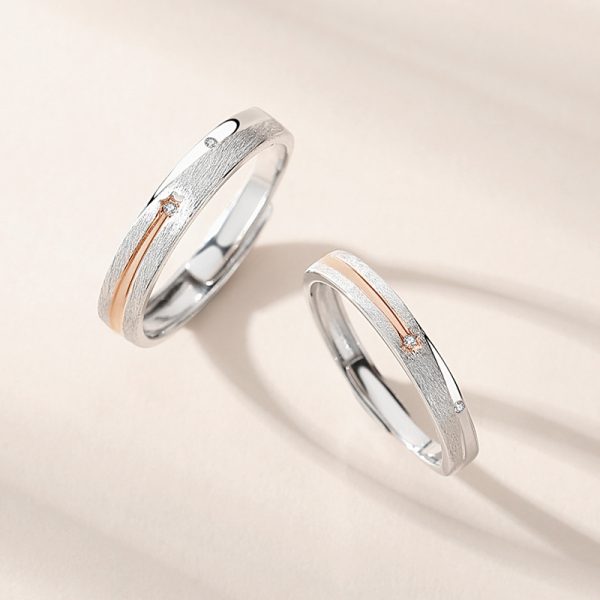 Couple Rings In 925 Sterling Silver with star, front detail view