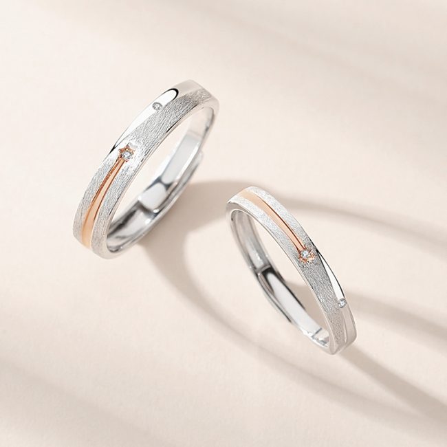 Couple Rings In 925 Sterling Silver with star, front detail view