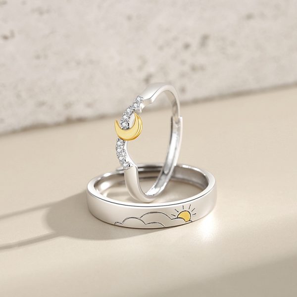 Couple Sterling Silver rings With Engraved Sun And Moon