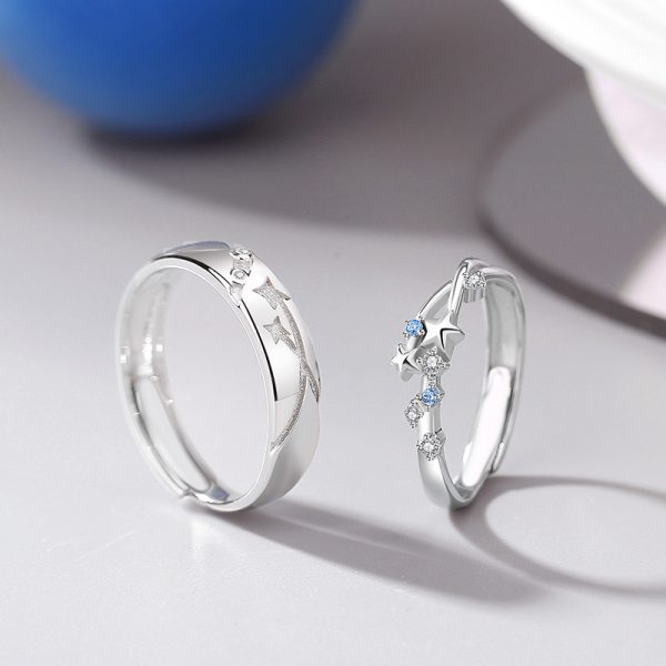 Couple's Sterling Silver Ring With Stars, front view