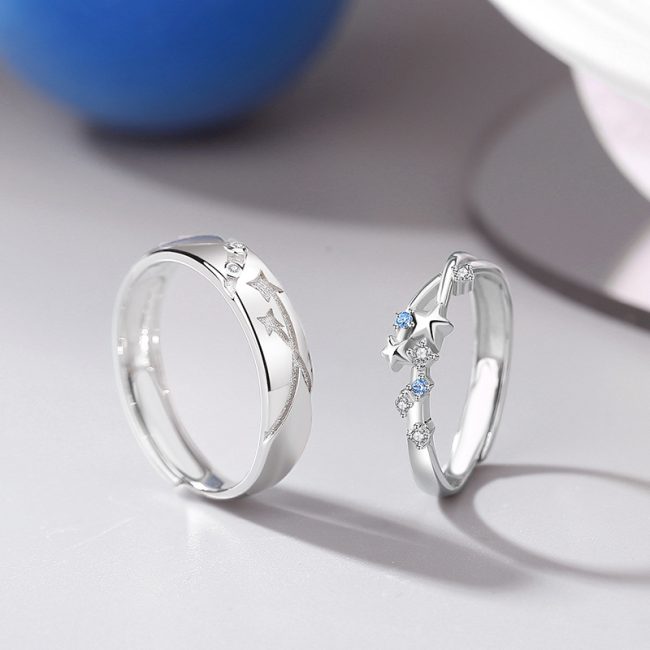 Couple's Sterling Silver Ring With Stars, front view