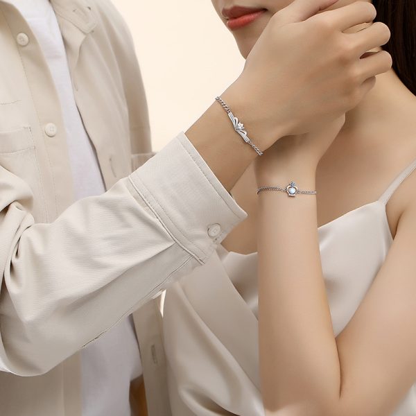 Crown Silver Bracelet For Couples, couples wear view