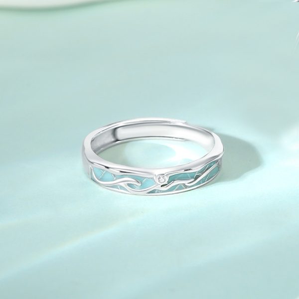 Cyan Enamel Rings In Sterling Silver For Men