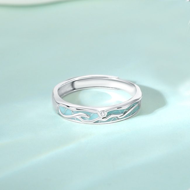 Cyan Enamel Rings In Sterling Silver For Men