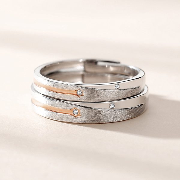 Engravable 925 Sterling Silver Couple Rings With Star, open design, adjustable size