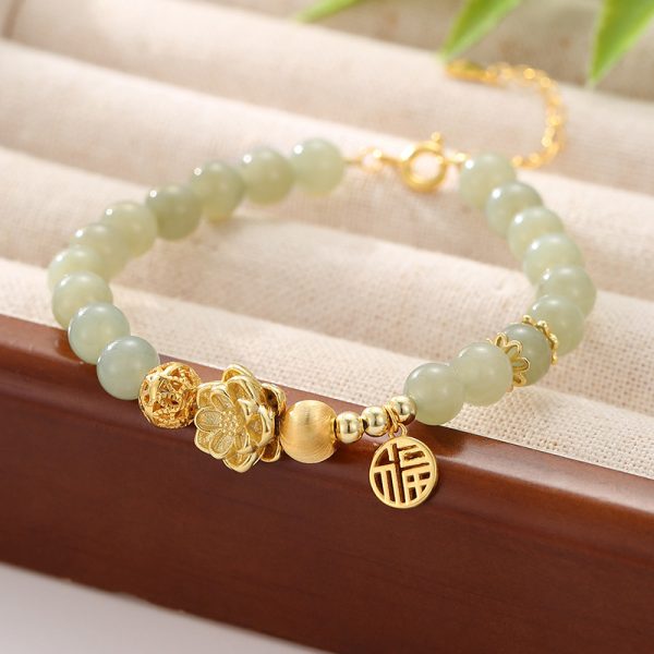 Hetian Jade Bead Bracelet In Sterling Silver for women