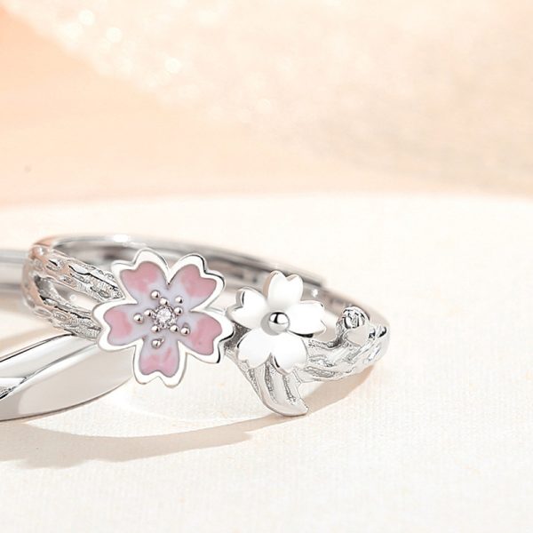 Cherry Blossom Rings In 925 Sterling Silver For Couples - Image 4