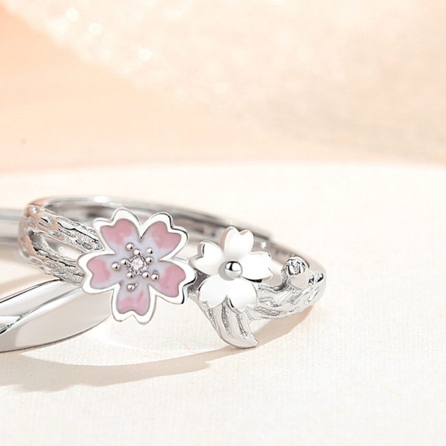 Cherry Blossom Rings In 925 Sterling Silver For Couples - Image 4