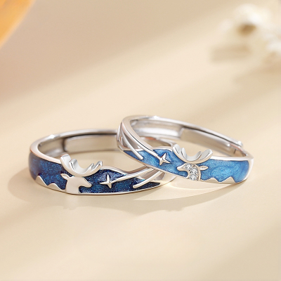Silver Couple Rings Of Deer Antler, made of 925 sterling silver