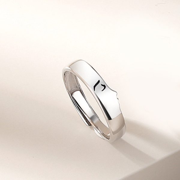 silver couple ring for men detail view, open design, adjustable size