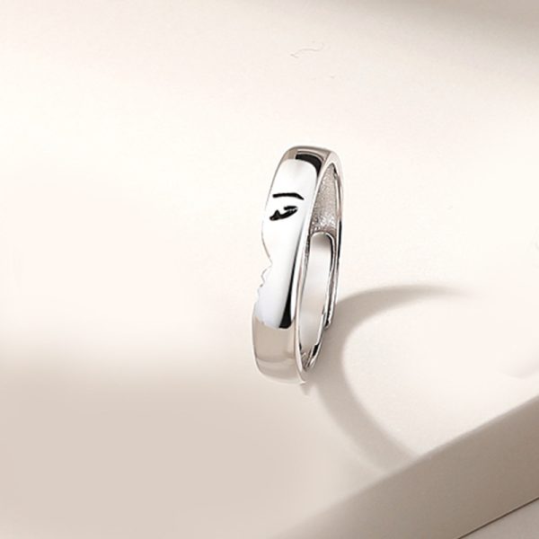 silver couple ring for women, front detail view