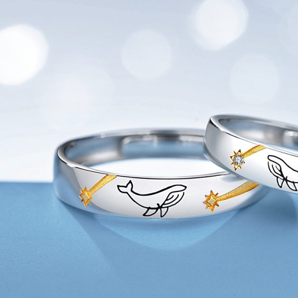 Star Couple Rings Silver For men, front detail view image
