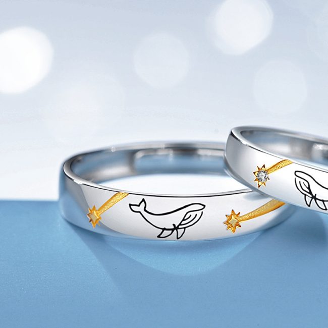 Star Couple Rings Silver For men, front detail view image