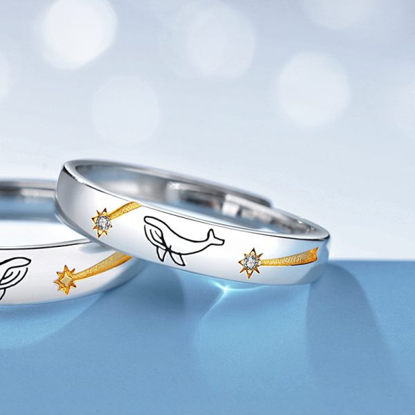 Star Couple Rings Silver For women, two stars are setting with moissanite in the center