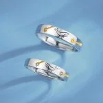 Delicados anillos de pareja de plata con diseño de estrella polar - Plata 925 pulida