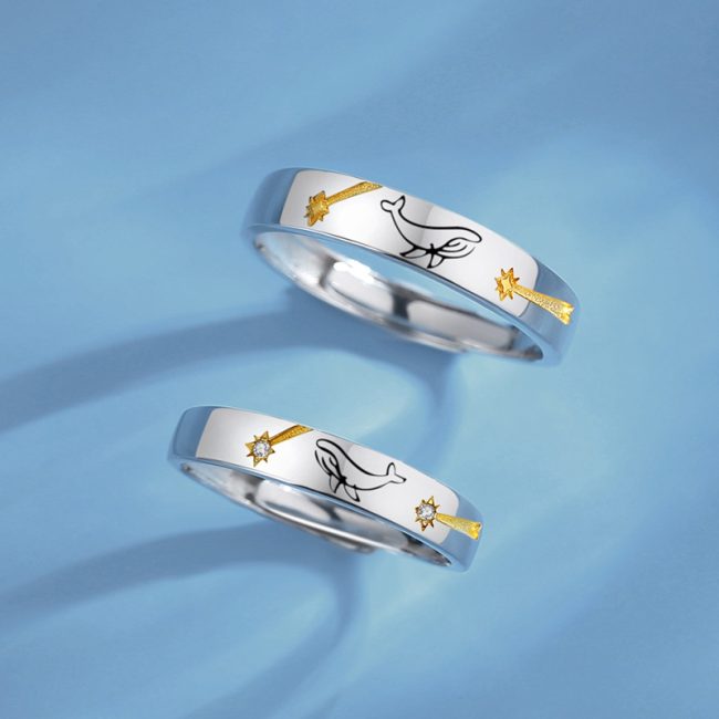 Star Sterling Silver Rings For Couples, made of 925 sterling silver, couple rings are setting with two stars