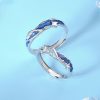Star Silver Ring With Enamel Rings For Couples, front star detail view