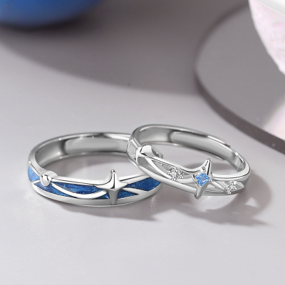 Star Sterling Silver Rings For Couples, made 925 sterling silver, open and matching design, adjustable size