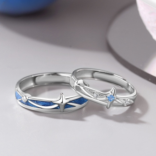 Star Sterling Silver Rings For Couples, made 925 sterling silver, open and matching design, adjustable size