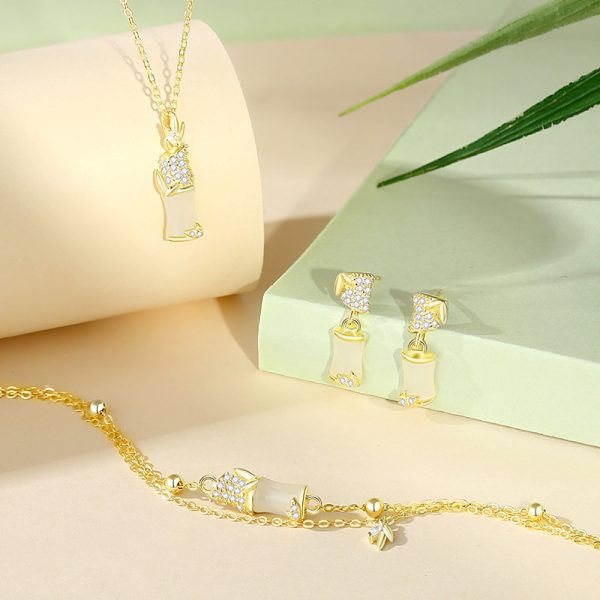 Sterling Silver Bamboo Jade Bracelet For Women