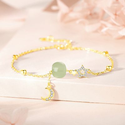 Sterling Silver Bead Bracelet With Moon Pendant