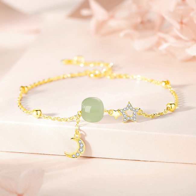 Sterling Silver Bead Bracelet With Moon Pendant
