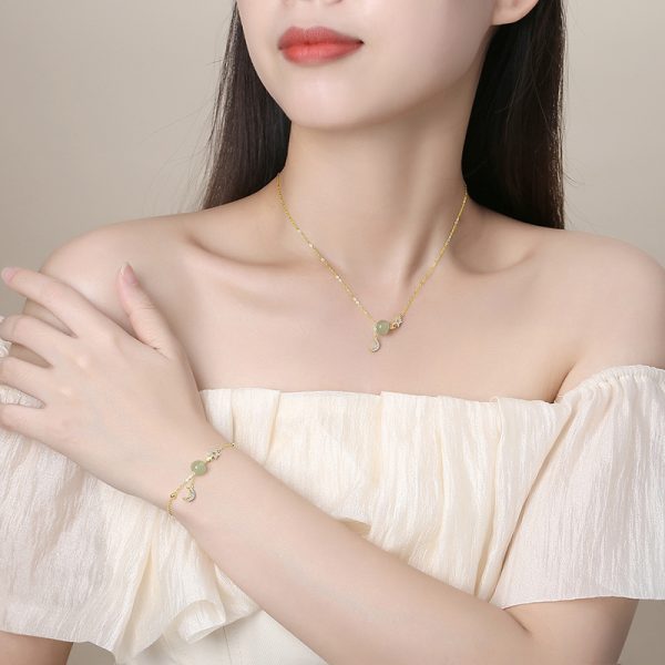 Sterling Silver Bead Bracelet With Moon Pendant for Women