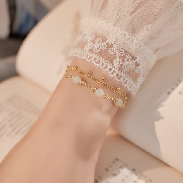 Sterling Silver Bead Bracelet With jade bracelet for women