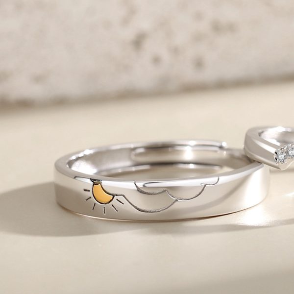 Couple Sterling Silver rings With Engraved Sun And Moon for men