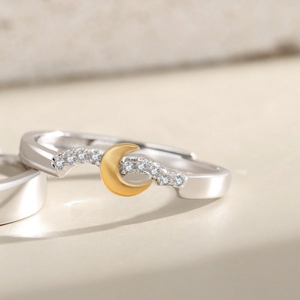 Sterling Silver Couples rings With Engraved Sun And Moon for women
