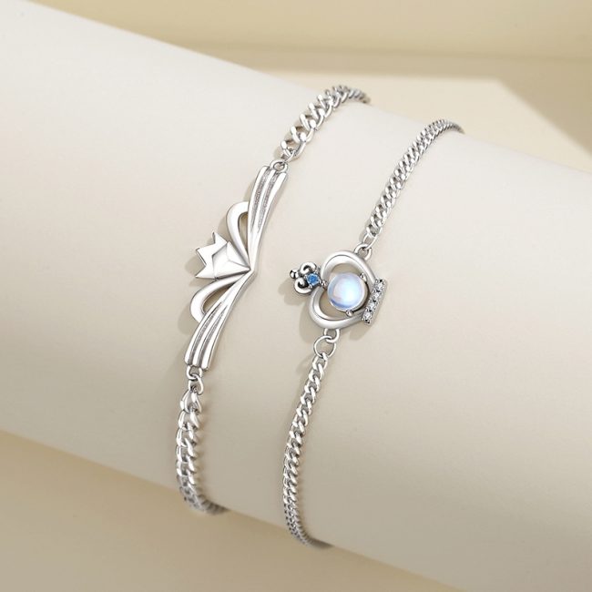 925 Sterling Silver Couple Bracelets Of Crown