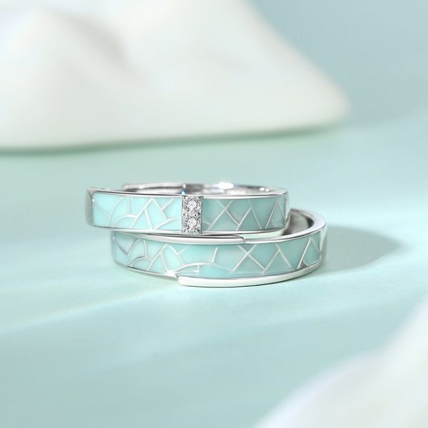 Sterling Silver Enamel Rings For Couples, front detail view