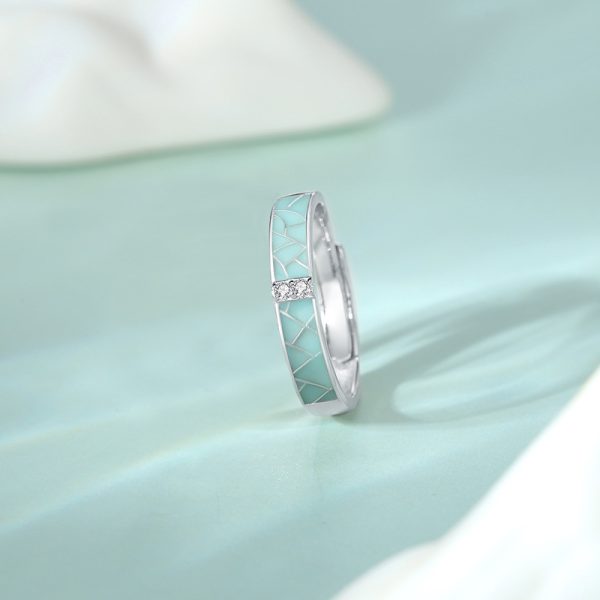 Sterling Silver Enamel Rings For Women, the front of the ring is set with two moissanite stones.