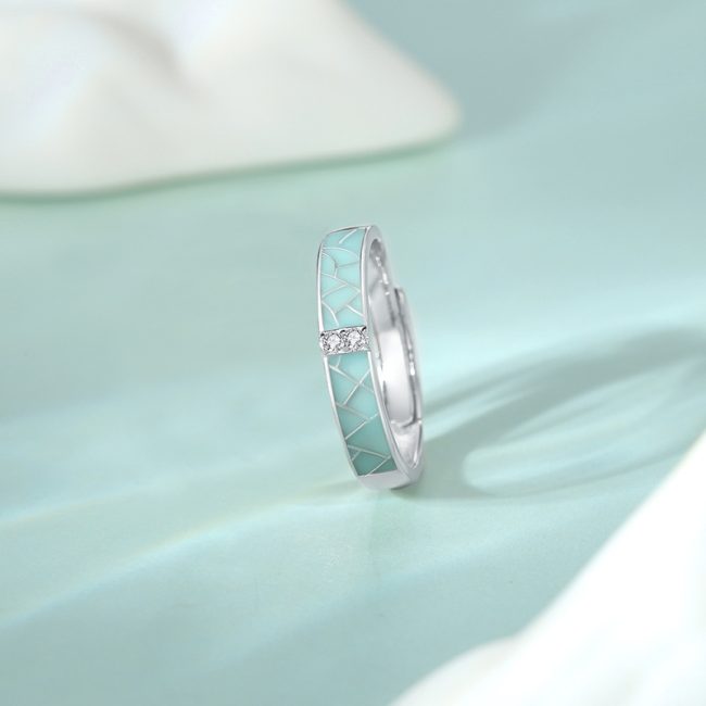Sterling Silver Enamel Rings For Women, the front of the ring is set with two moissanite stones.