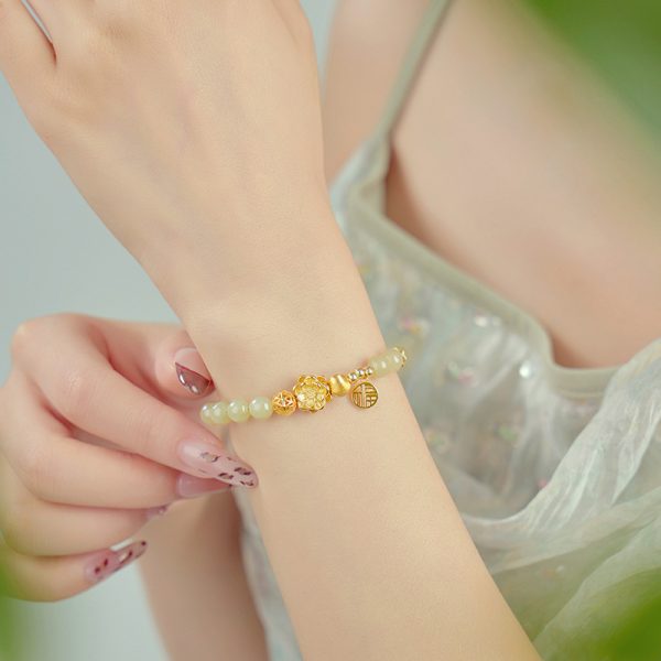 Hetian Jade Bead Bracelet In Sterling Silver
