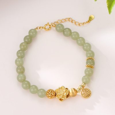 Sterling Silver Hetian Jade Bead Bracelet