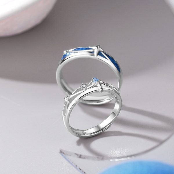 Star Sterling Silver Rings For Couples, open design, adjustable size